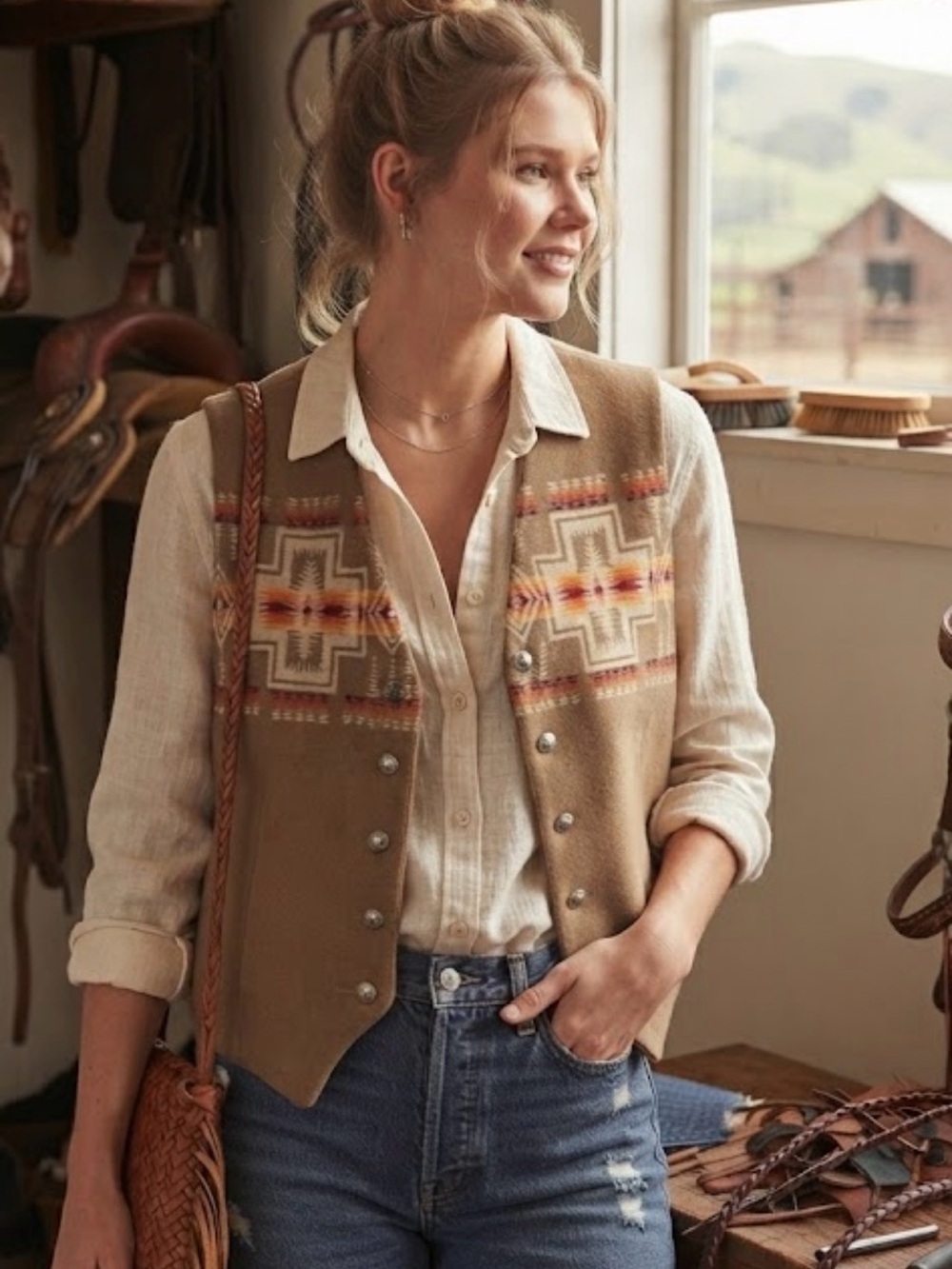 Vintage Pendleton Tan Wool Classic Southwestern Patterned Vest - Women’s 
Sz 10P